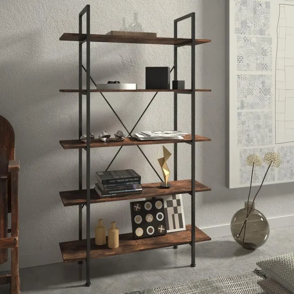 tectake Wandkast Glasgow 106 x 34,5 x 179,5cm, Industrieel Hout Donker, Rustiek