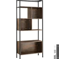 tectake Wandkast Hastings 75x31x170,5cm, Industrieel Hout Donker, Rustiek