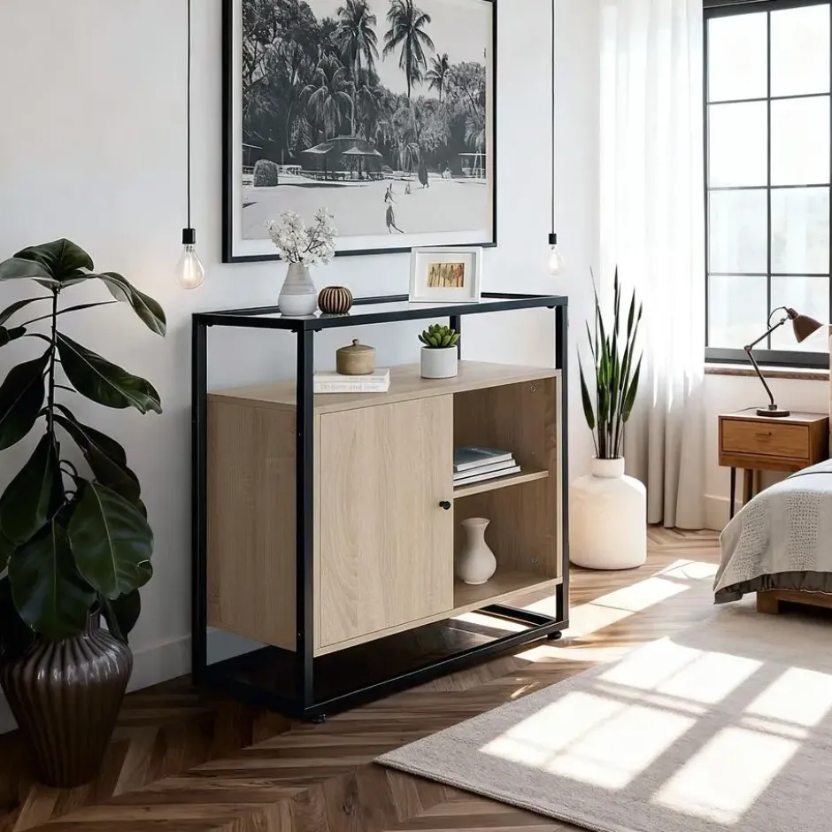 tectake Wandkastje Conventry 70x38x80,5cm, Industrieel Licht Hout, Eiken Sonoma