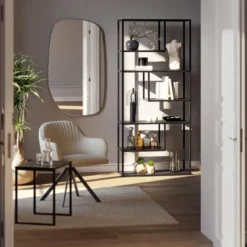 tectake Wandkast Venda met 6 vakken, industriële stijl, 85x35x188cm, Zwart