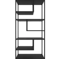 tectake Wandkast Venda met 6 vakken, industriële stijl, 85x35x188cm, Zwart