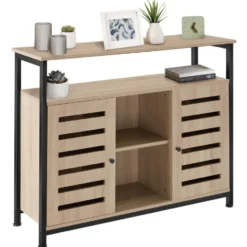 tectake Wandkast Warrington 100x37x82cm, Industrieel Licht Hout, Eiken Sonoma