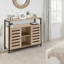 tectake Wandkast Warrington 100x37x82cm, Industrieel Licht Hout, Eiken Sonoma