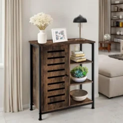 tectake Wandkast 71x32x82cm, Industrieel Hout Donker, Rustiek
