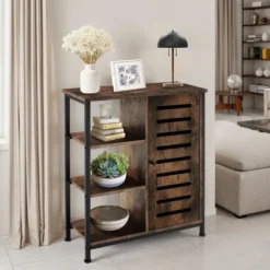 tectake Wandkast 71x32x82cm, Industrieel Hout Donker, Rustiek