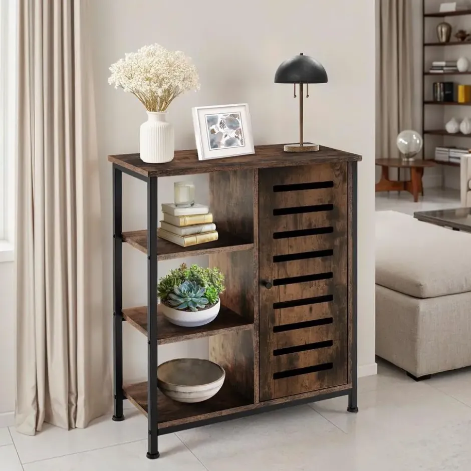 tectake Wandkast 71x32x82cm, Industrieel Hout Donker, Rustiek