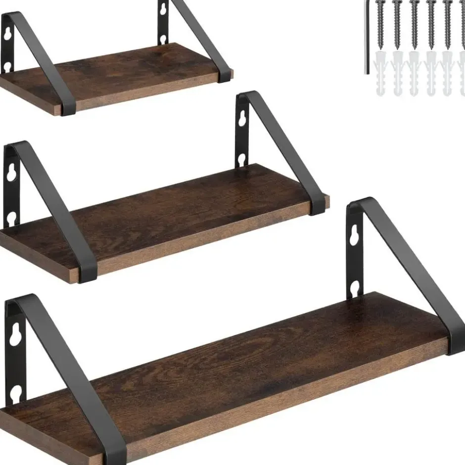 tectake 3 wandplanken Cowell, Industrieel Hout Donker, Rustiek