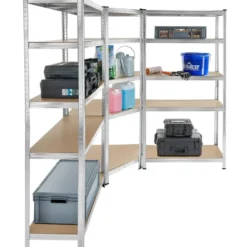 tectake Werkplaatsrek Gustav, 3-delig, 15 planken, 2625 kg, Zilver