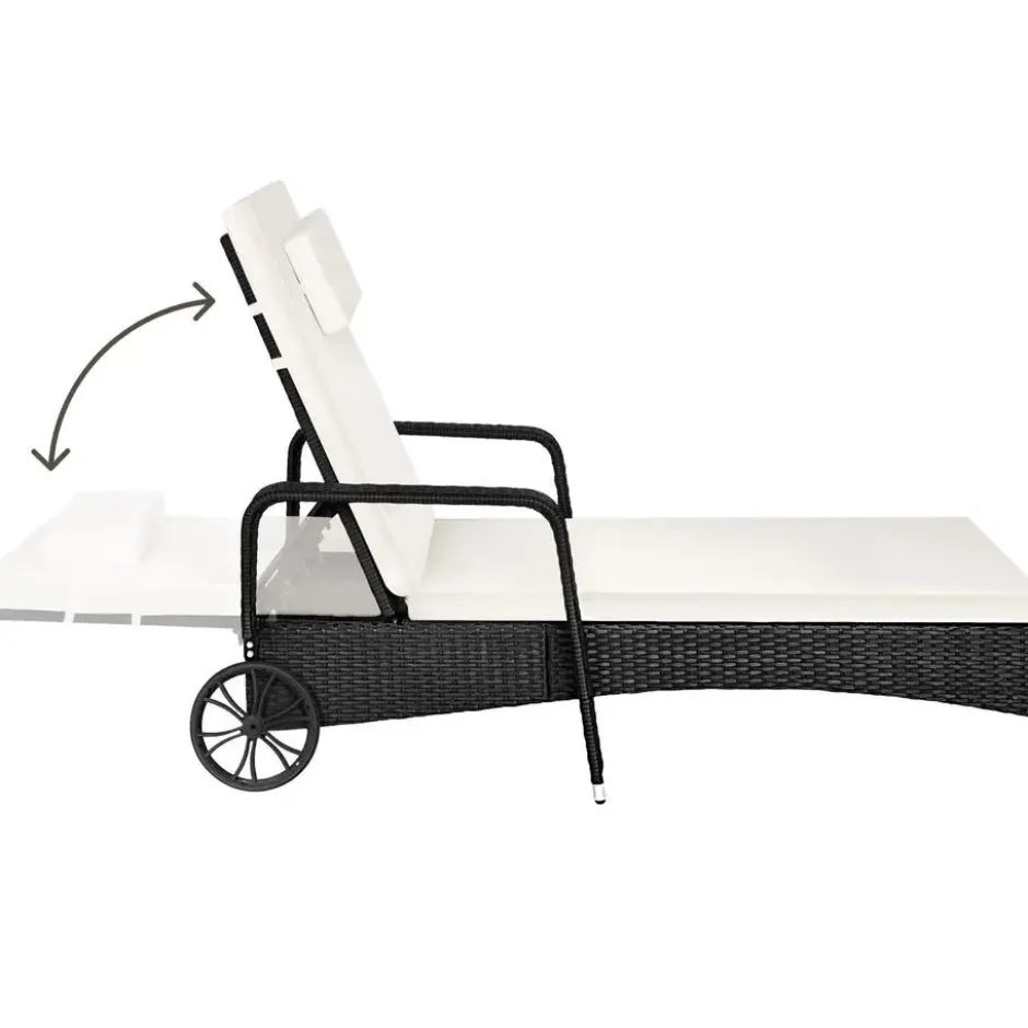 tectake Wicker ligbed met wielen, Zwart/Beige