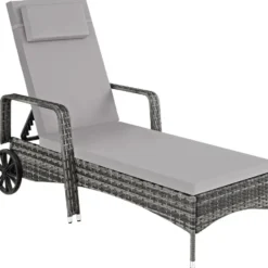 tectake Wicker ligbed met wielen, Grijs/Lichtgrijs