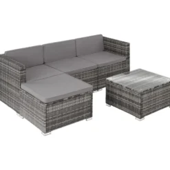 tectake - Wicker Loungeset - Grijs - UV-bestendig - Stalen Frame