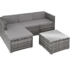 tectake - Wicker Loungeset - Grijs - UV-bestendig - Stalen Frame