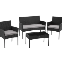 tectake Wicker loungeset Palese voor 4 personen - Zwart