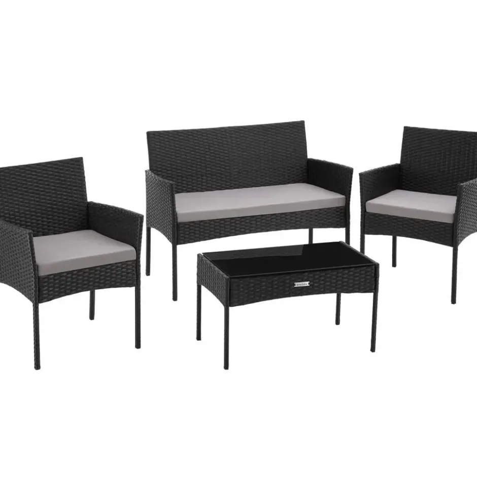 tectake Wicker loungeset Palese voor 4 personen - Zwart