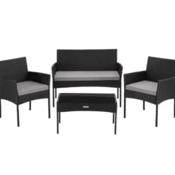tectake Wicker loungeset Palese voor 4 personen - Zwart
