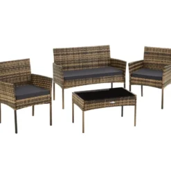 tectake Wicker loungeset Palese voor 4 persone - Natuur