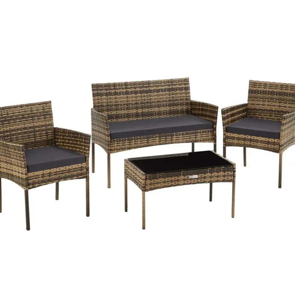 tectake Wicker loungeset Palese voor 4 persone - Natuur