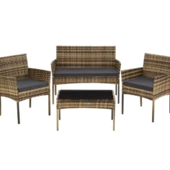 tectake Wicker loungeset Palese voor 4 persone - Natuur