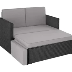 tectake Wicker loungesofa Corfu, Zwart / Grijs