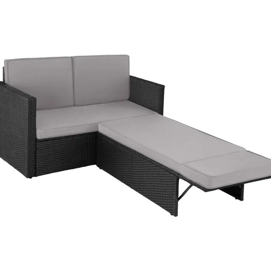 tectake Wicker loungesofa Corfu, Zwart / Grijs