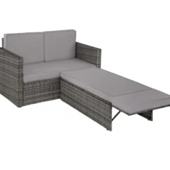 tectake Wicker Lounge Sofa Met Kussens - Grijs - Stalen Frame - Loungeset