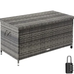 tectake Wicker opbergbox Kiruna met kunststof gaas, 120x55x61,5cm, 270l, Grijs