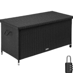 tectake Wicker opbergbox Kiruna met kunststof gaas, 120x55x61,5cm, 270l, Zwart