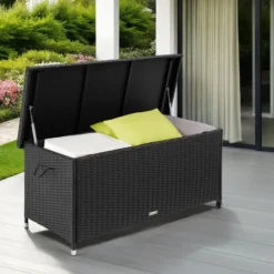 tectake Wicker opbergbox Kiruna met kunststof gaas, 120x55x61,5cm, 270l, Zwart