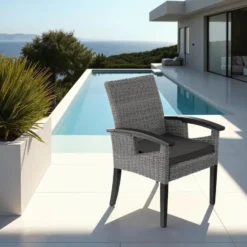 tectake Wicker stoel Rosarno, Grijs