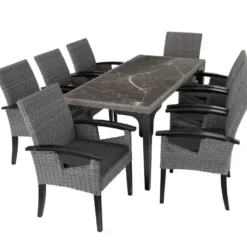 tectake Wicker tafel Foggia 196x87x76cm, Grijs