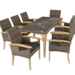 tectake Wicker tafel Foggia 196x87x76cm, Natuur