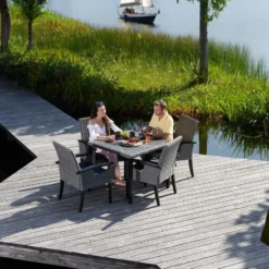 tectake Wicker tafel Tarent met 4 stoelen Rosarno, Grijs