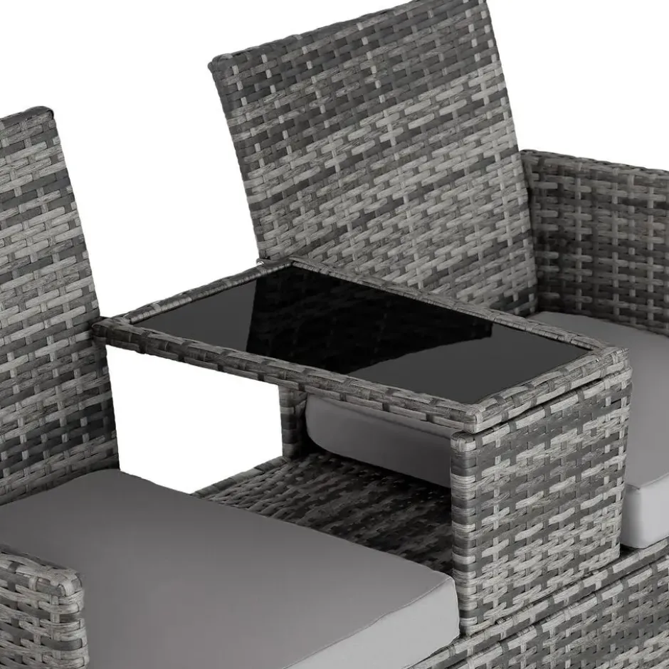 tectake Wicker tuinbank met tafel, Grijs/Lichtgrijs