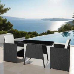 tectake Wicker tuinset Lausanne 2+1 - Zwart