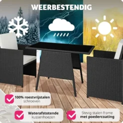 tectake Wicker tuinset Lausanne 2+1 - Zwart