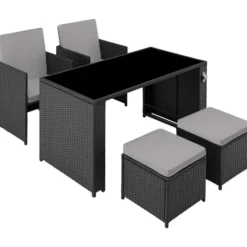 tectake Wicker tuinset Palermo 2+2+1 - Zwart / Grijs