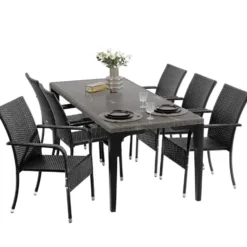 tectake Wicker tuinstoel Girona, stapelbaar, draagkracht 120 kg, Zwart