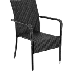 tectake Wicker tuinstoel Girona, stapelbaar, draagkracht 120 kg, Zwart