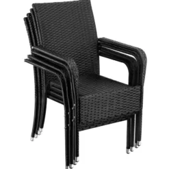 tectake Wicker tuinstoel Girona, stapelbaar, draagkracht 120 kg, Zwart