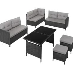 tectake Wicker zitgroep Barletta, Zwart / Grijs