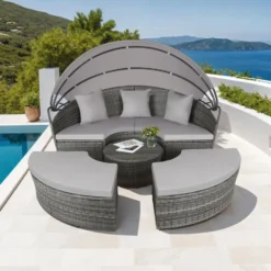 tectake Wicker zonne-eiland Santorini, Grijs