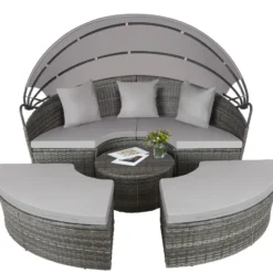 tectake Wicker zonne-eiland Santorini, Grijs