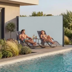 tectake - Zijmarkies - Uittrekbaar - Waterafstotend - Grijs - Zonnescherm