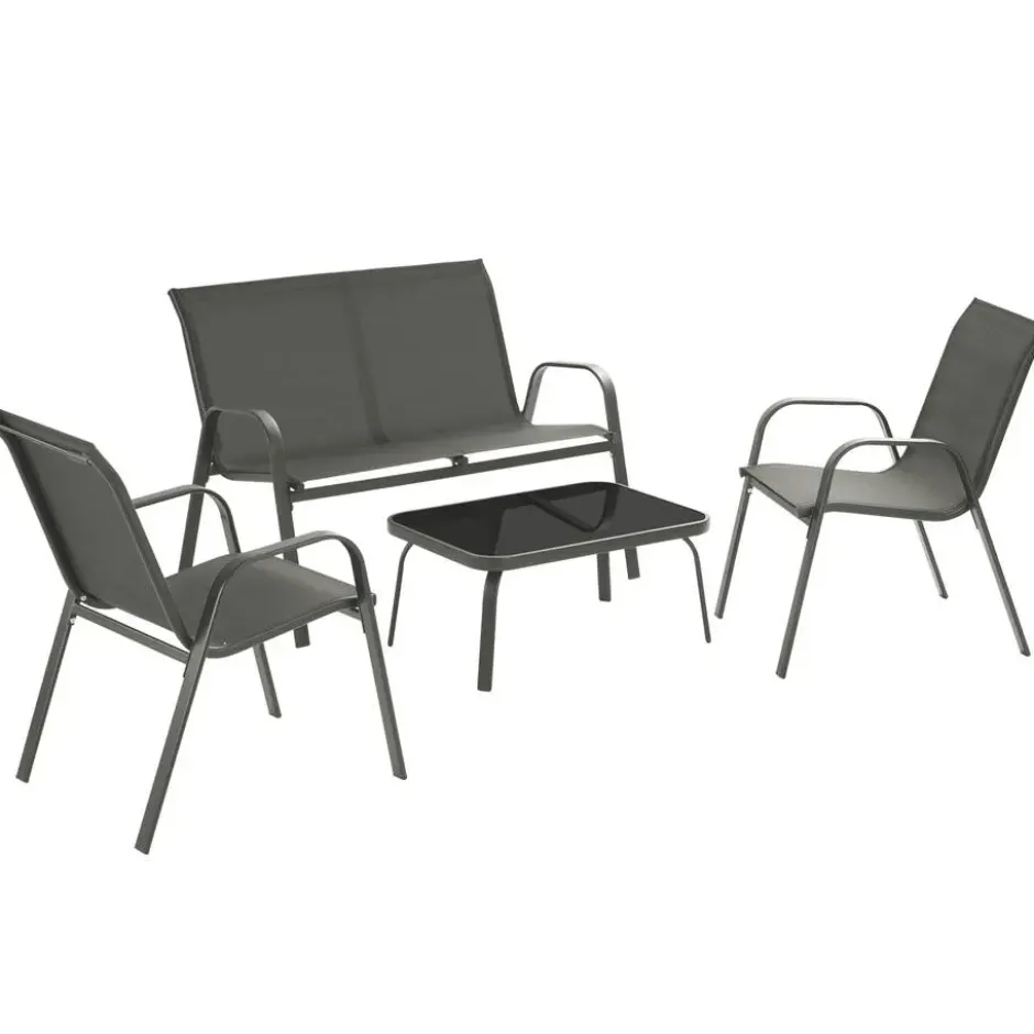 tectake Zitgroep Nora voor 4 personen, textilene-weefsel, Antraciet