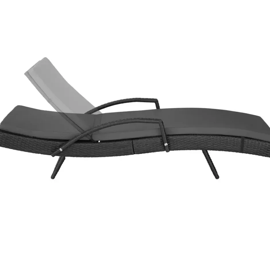 tectake Zonnebed Aluminium Rotan - 5x Verstelbare Rugleuning - Kussen - Zwart