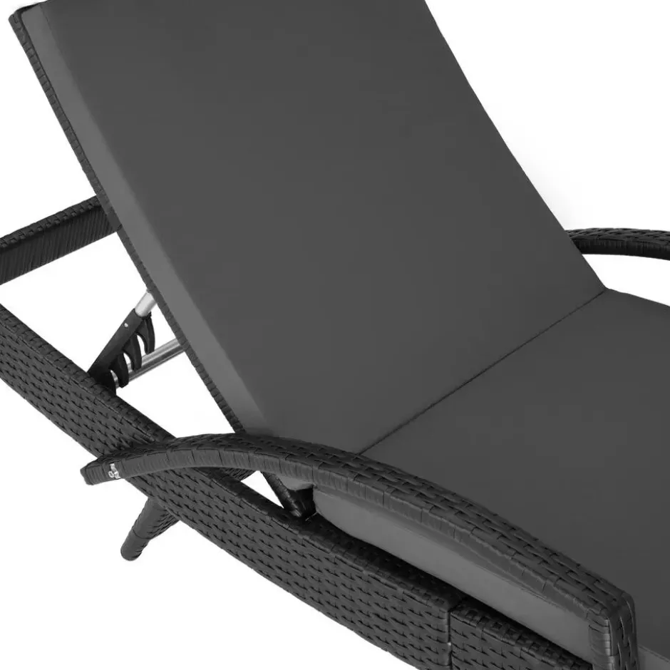 tectake Zonnebed Aluminium Rotan - 5x Verstelbare Rugleuning - Kussen - Zwart