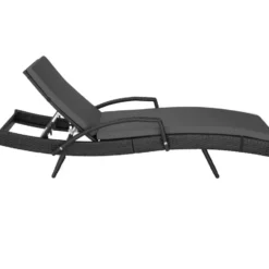 tectake Zonnebed Aluminium Rotan - 5x Verstelbare Rugleuning - Kussen - Zwart