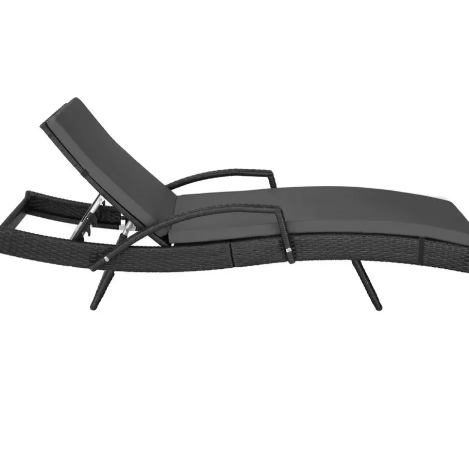 tectake Zonnebed Aluminium Rotan - 5x Verstelbare Rugleuning - Kussen - Zwart