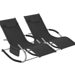 tectake Zonnebed Set Van 2, Weerbestendig, Met Kussens, Inclusief Zijvak, Zwart
