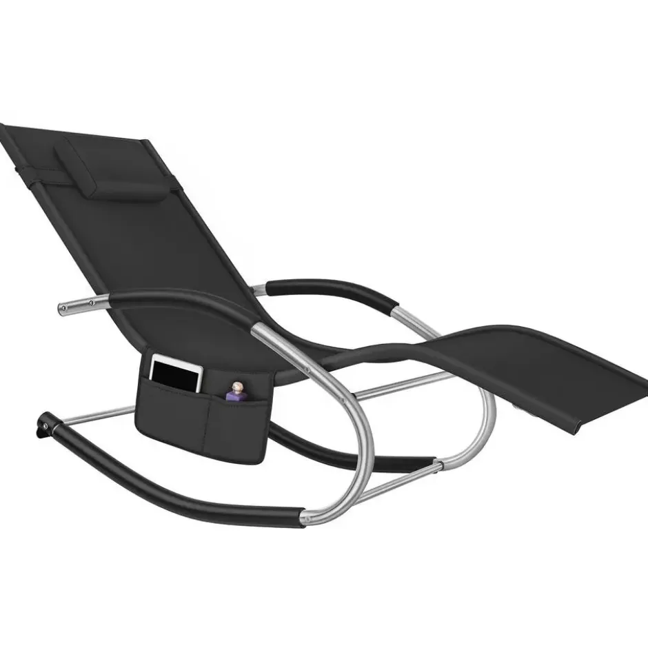 tectake Zonnebed Set Van 2, Weerbestendig, Met Kussens, Inclusief Zijvak, Zwart